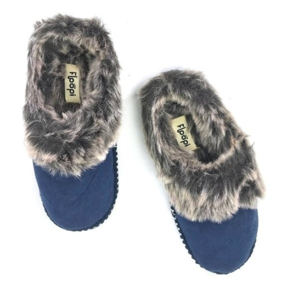 Floopi Clog Slippers Faux Fur Lined Faux Suede Blue US size 7-8